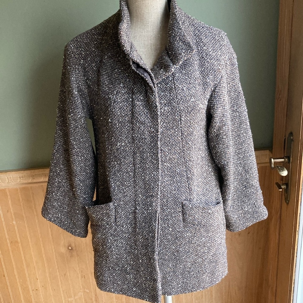 Zara Basic Brown Speckled Tweed Wool Blend Jacket - image 1